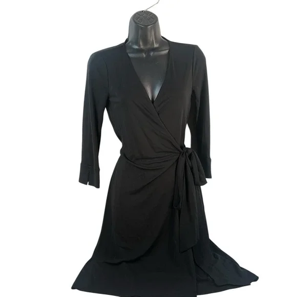 Diane Von Furstenberg Viscose Wrap Dress In Black Women's Size 4 - Picture 7 of 7